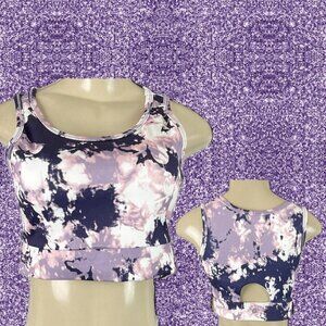 Danskin M Purple Multi Print Scoop Neck Cut-Out Back Removeable Pads Sports Bra